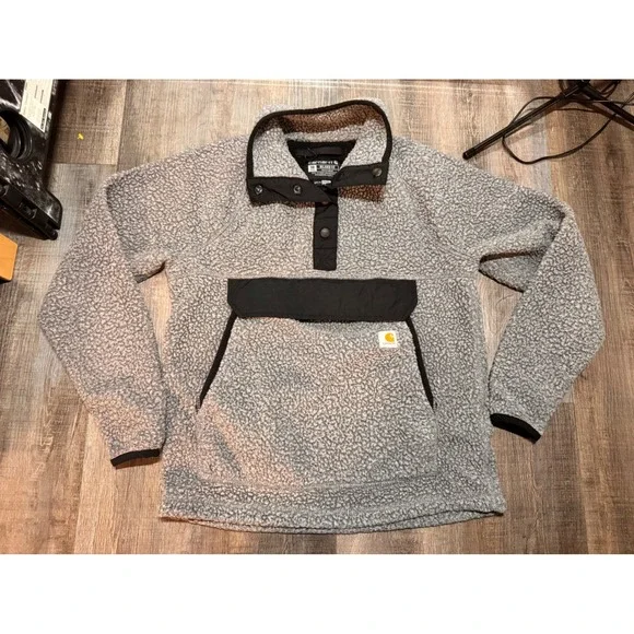Carhartt Womens Gray Sherpa Fleece Pullover Snap Mock Neck OJ4991-W Relaxed XS - Picture 1 of 6